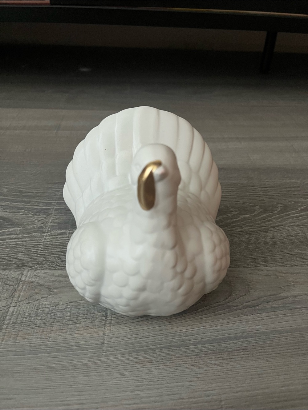 White Ceramic Turkey Figurine with Gold Accent
